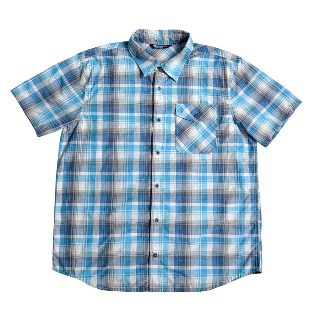 Outdoor Research Mens Shirt Button Up Short Sleeve Hiking Outdoors Gorp Plaid